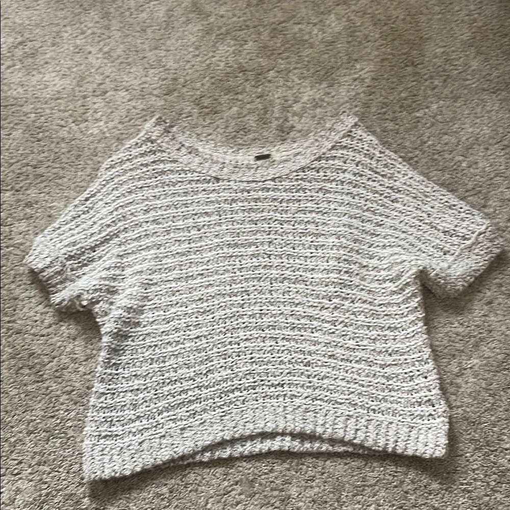 Free People Cream Crew Neck Sweater with Chunky Knit and Relaxed Fit